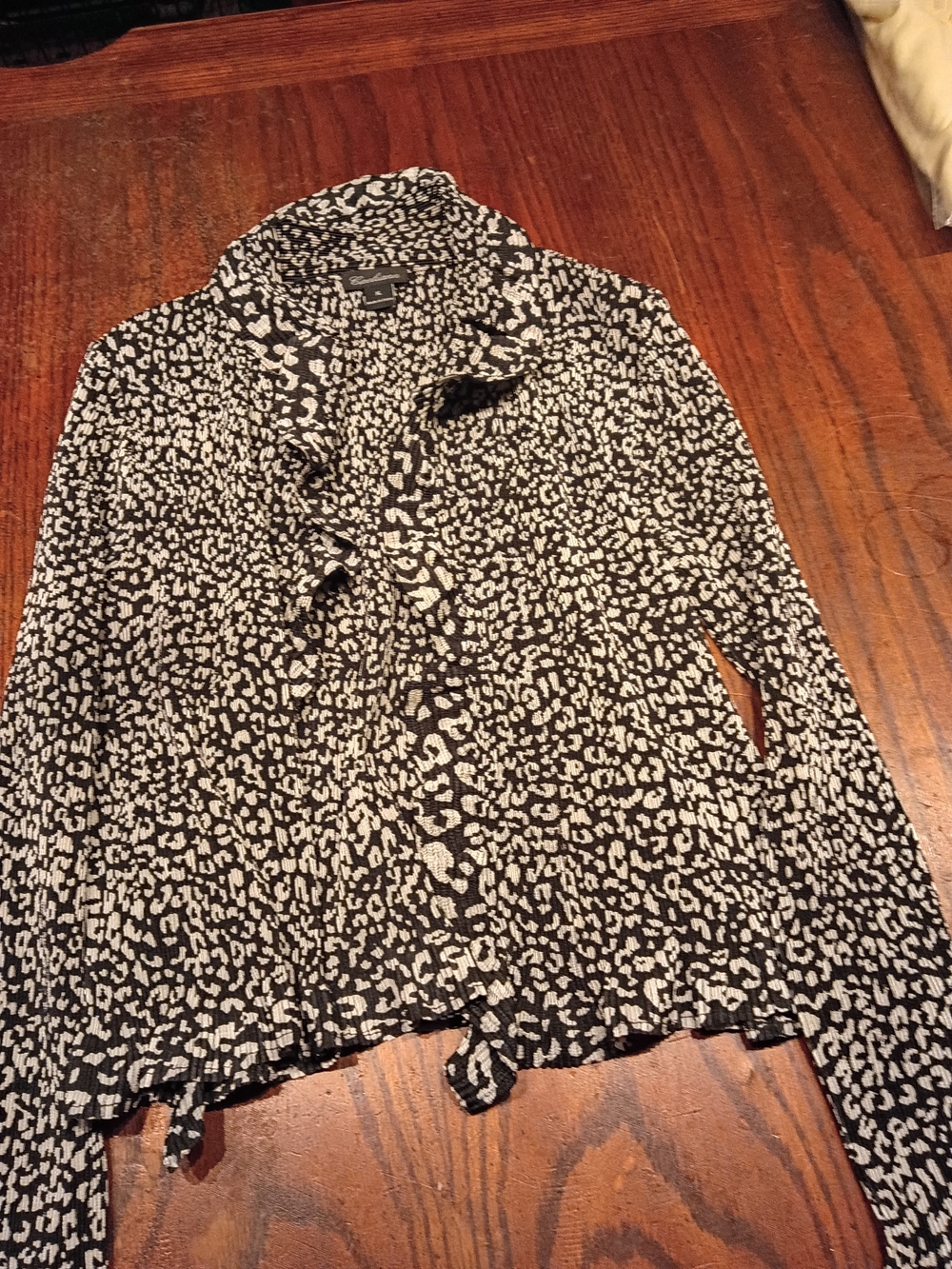 Vintage Caeliann Black & White Animal Print Ruffle Cardigan